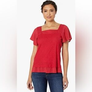 Vince Camuto Red Layered Look Flutter Sleeve Top Size Medium
